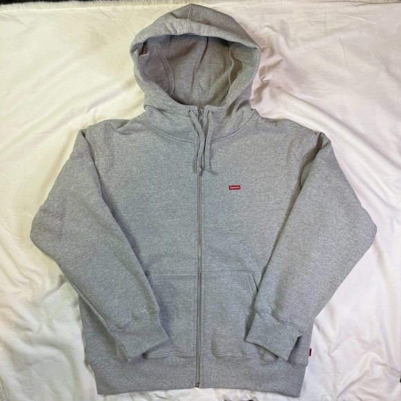 Supreme Small Box Facemask Zip Up Hooded Sweatshirt (FW21) Heather Grey - Picture 2 of 10